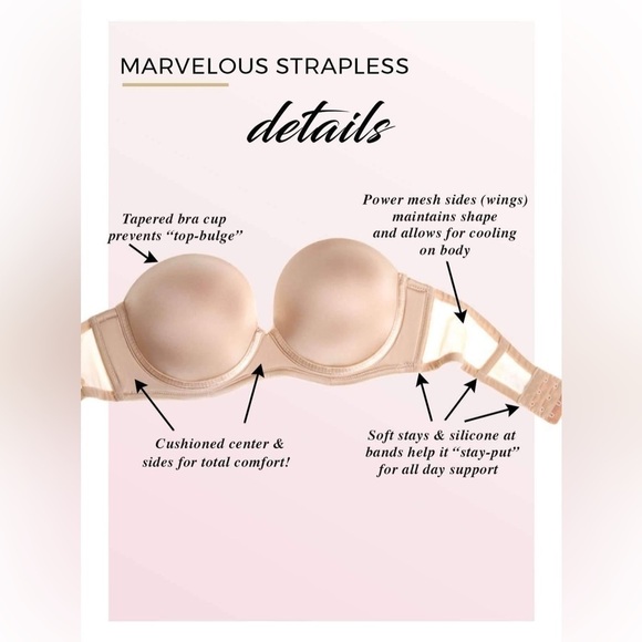 Paramour by Felina Marvelous Strapless Full Busted‎ Neutral Underwire Bra 38DDD - Picture 12 of 13